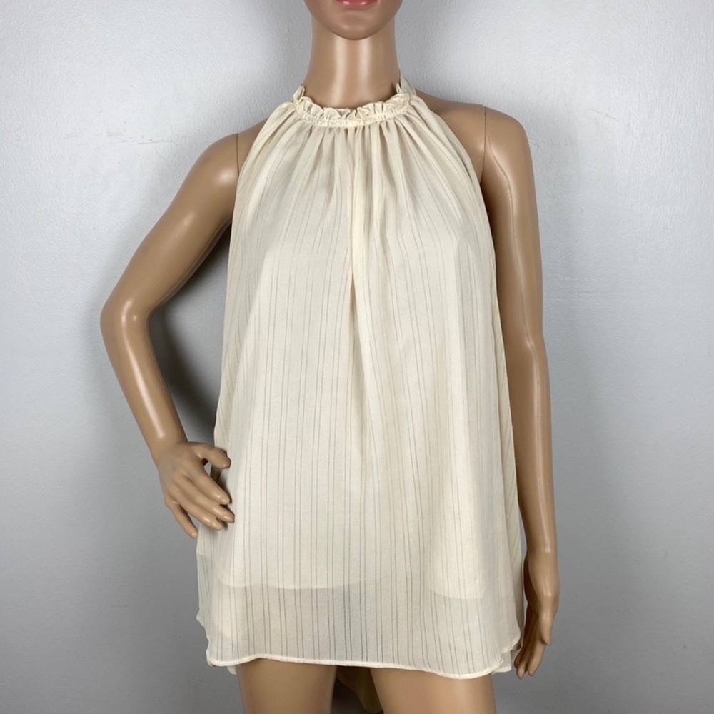 ADEAM BEIGE STRIPED CHIFFON HALTER TOP - Picture 2 of 11